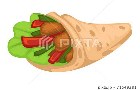 Chicken doner or wrap with vegetables and salad leaf Chicken doner or wrap with vegetables and salad leaf 71549281