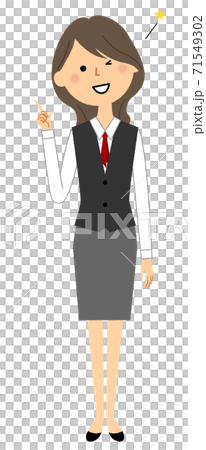 指を立てる制服姿の女性 71549302