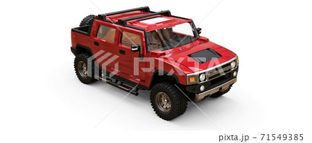 Large red off-road pickup truck for countryside or expeditions on white isolated background. 3d illustration. Large red off-road pickup truck for countryside or expeditions on white isolated background. 3d illustration. 71549385