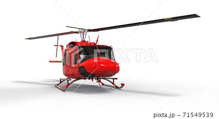 Red small military transport helicopter on white isolated background. The helicopter rescue service. Air taxi. Helicopter for police, fire, ambulance and rescue service. 3d illustration. Red small military transport helicopter on white isolated background. The helicopter rescue service. Air taxi. Helicopter for police, fire, ambulance and rescue service. 3d illustration. 71549539