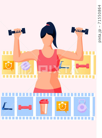 Beautiful young woman doing fitness with dumbbell, video tutorial with workout exercise tutorial Beautiful young woman doing fitness with dumbbell, video tutorial with workout exercise tutorial 71550864