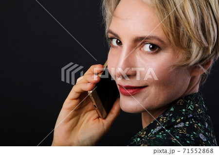 Beautiful caucasian short haired business woman close up portrait. Beautiful caucasian short haired business woman close up portrait. 71552868