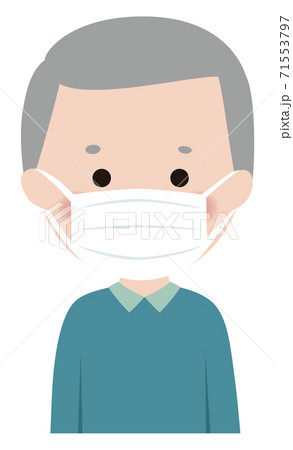 マスクの男性 かわいい シニア キャラクター 予防 風邪 花粉のイラスト素材