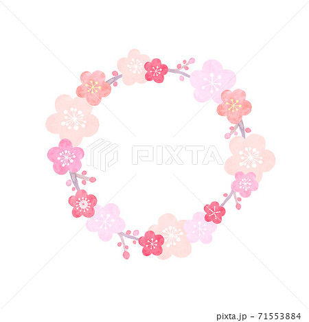 水彩で描いた和風の梅の花のフレームのイラスト素材