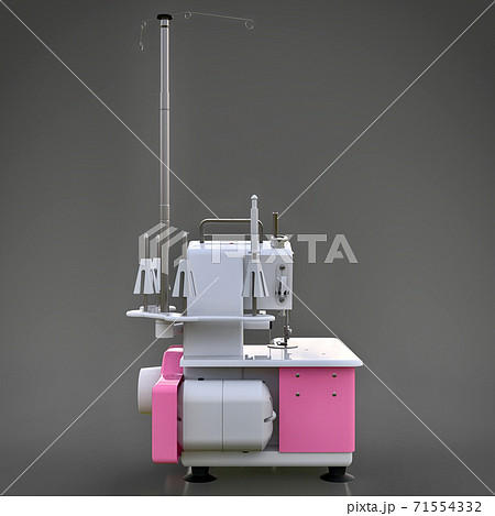 Pink overlock on a grey background. Equipment for sewing production. Sewing clothes and textiles. 3d illustration. Pink overlock on a grey background. Equipment for sewing production. Sewing clothes and textiles. 3d illustration. 71554332