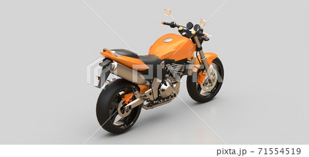 Orange urban sport two-seater motorcycle on a gray background. 3d illustration. Orange urban sport two-seater motorcycle on a gray background. 3d illustration. 71554519