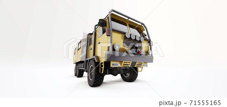 Big truck prepared for long and difficult expeditions in remote areas. Truck with a house on wheels. 3d illustration. 71555165