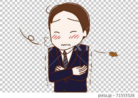 A man in a suit with a cold north wind and trembling in the cold 71555526