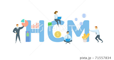 HCM, Human Capital Management. Concept with keywords, people and icons. Flat vector illustration. Isolated on white. 71557834