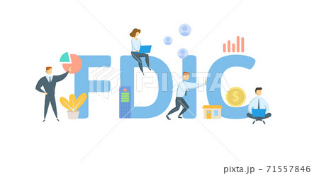 FDIC, Federal Deposit Insurance Corporation. Concept with keywords, people and icons. Flat vector illustration. Isolated on white. 71557846