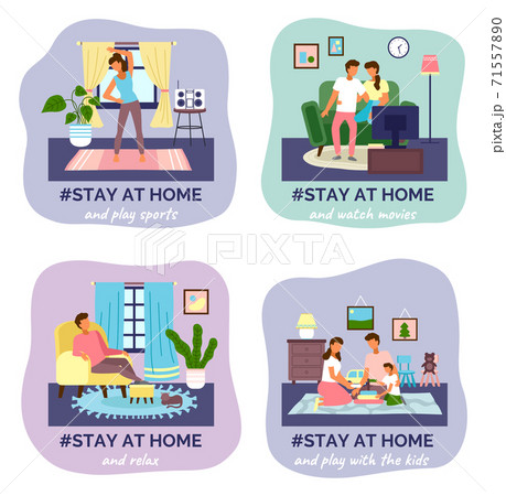 Self isolation, stay at home concept, people sitting at their apartment and doing household chores Self isolation, stay at home concept, people sitting at their apartment and doing household chores 71557890