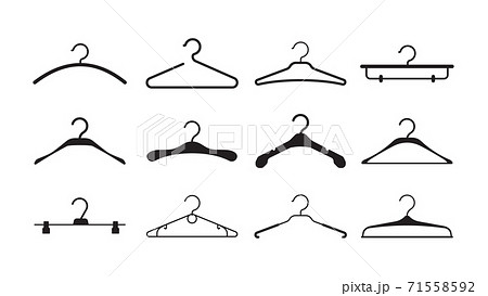 Clothes hangers. Storage wardrobe items fabric hangers with hook black silhouettes vector pictogram 71558592