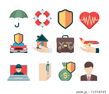 Insurance symbols. Various cases for travelers insurance type for business life and health special agents vector icons 71558595