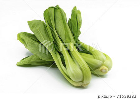 Fresh organic Bok choy vegetable or Chinese cabbage or Taiwanese kale, isolated small pile of Bok choy on the white background.. 71559232