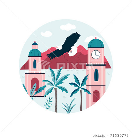 Santiago city vector illustration with traditional buildings and mountains behind. 71559775