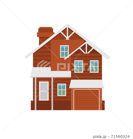Vector isolated illustration of two-storey suburban cottage with garage 71560324