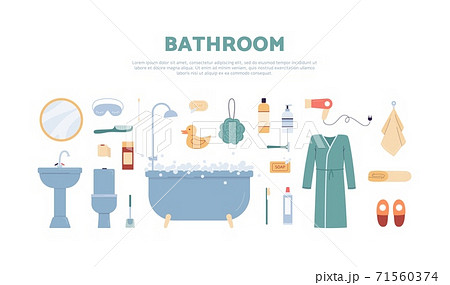Banner with set cartoon elements for bathroom a vector illustration Banner with set cartoon elements for bathroom a vector illustration 71560374