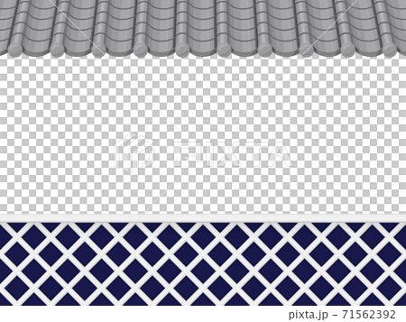 なまこ壁と瓦屋根の塀のフレーム素材_和風イラスト 71562392