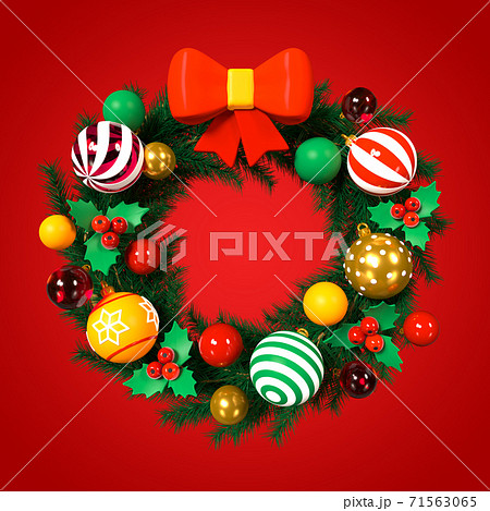 Traditional Christmas wreath - modern colorful 3d illustration Traditional Christmas wreath - modern colorful 3d illustration 71563065
