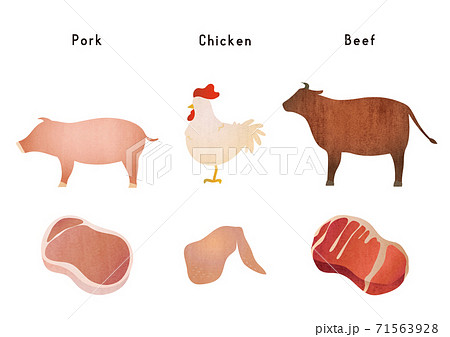 定番のお肉と動物の素材イラストのイラスト素材
