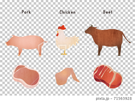 定番のお肉と動物の素材イラスト 71563928