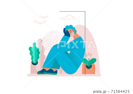 Tired overworked doctor or nurses sitting on the windowsill. Exhausted Healthcare worker. 71564425