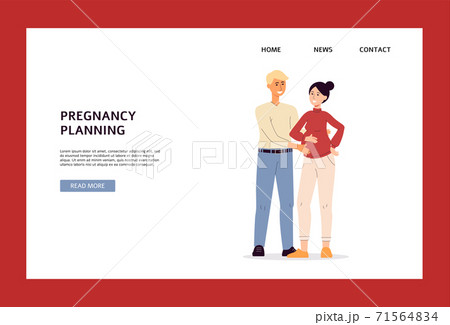 Pregnancy planning site with pregnant woman and husband flat vector illustration. 71564834