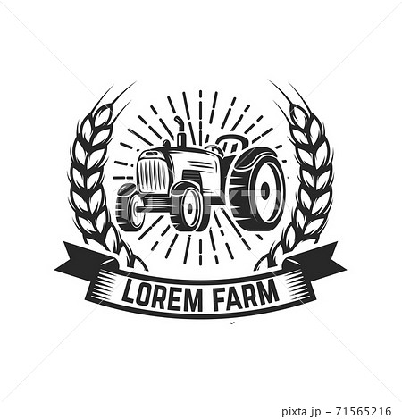 tractor emblem. Farmers market. Design element for logo, label, sign. 71565216