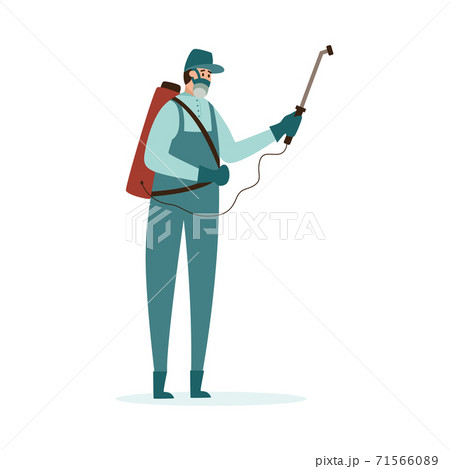 Pest exterminator spraying an insecticide flat vector illustration isolated. 71566089