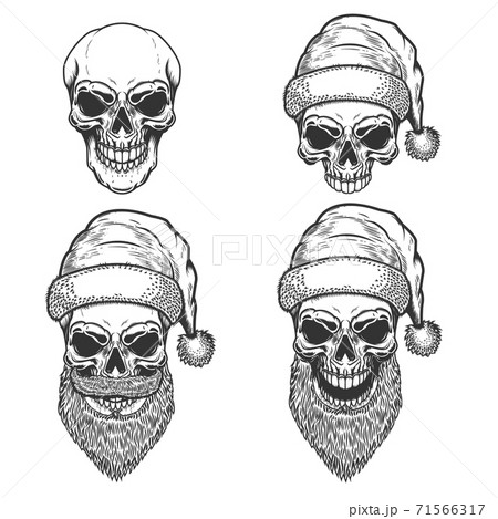 Set of Santa Claus skulls on white background. Christmas nightmare. Design element for logo, label, sign, poster, t shirt. 71566317