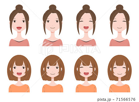 2人の女性の笑顔の表情差分セットのイラスト素材