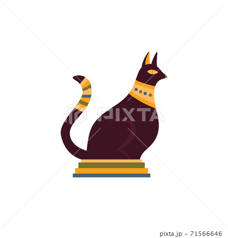 Egyptian Black Cat Animal In Gold Necklace Flat のイラスト素材