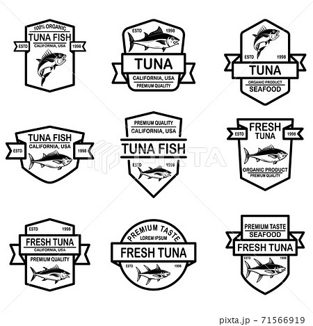 Set of seafood tuna labels. Design element for logo, emblem, sign, poster. 71566919