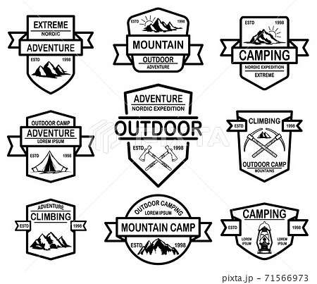 Set of mountain camp emblem templates. Design element for logo, label, emblem, sign, badge. 71566973