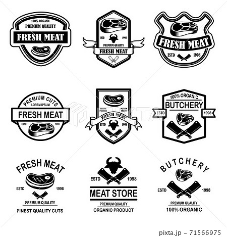 Set of meat store, butchery emblems. Design element for logo, label, sign, poster, banner. 71566975