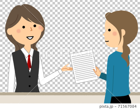 受付する制服姿の女性 受付する制服姿の女性 71567084