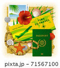 Time To Travel Concept. Vacation In Tropics. Travel concept with different tropical objects. Editable EPS10 vector illustration with clipping mask. Used gradient mesh and transparency. 71567100