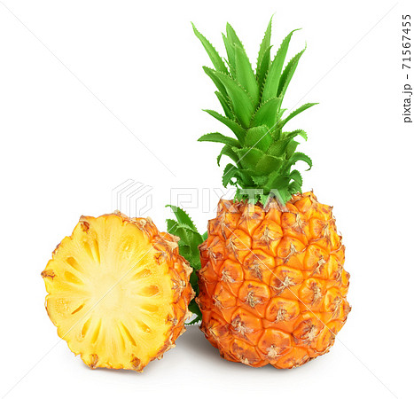 pineapple and half isolated on white background with clipping path and full depth of field 71567455