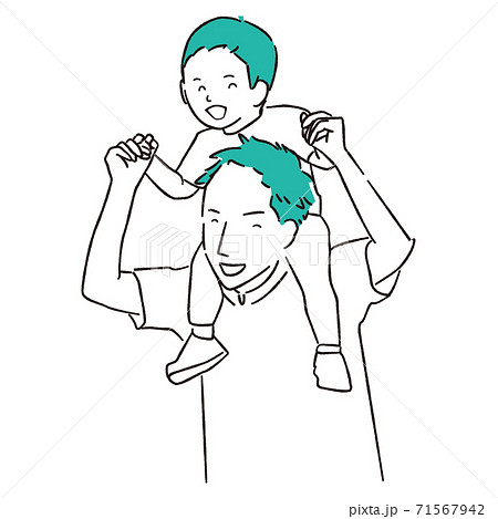 手描き1color 父と子 仲良し 肩車のイラスト素材