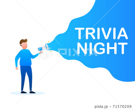 Hand Holding Megaphone with trivia night. Megaphone banner. Web design. Vector stock illustration 71570209