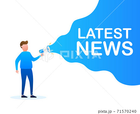 Hand Holding Megaphone with Latest news. Megaphone banner. Web design. Vector stock illustration 71570240