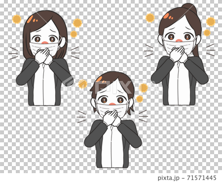 花粉症でくしゃみをするol 上半身 マスクのイラスト素材