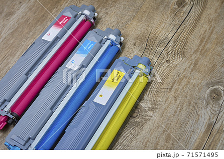 Color laser printer toner cartridges. Magenta, cyan, yellow. 71571495