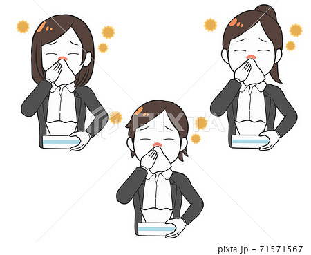 花粉症のためはげしく鼻をかむ OL 上半身 花粉症のためはげしく鼻をかむ OL 上半身 71571567