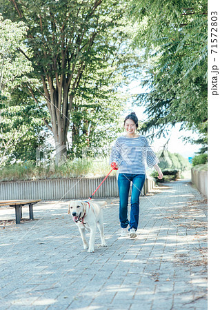 犬の散歩をする女性 犬の散歩をする女性 71572803