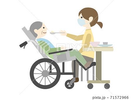 食事介助 リクライニング車椅子のイラスト素材