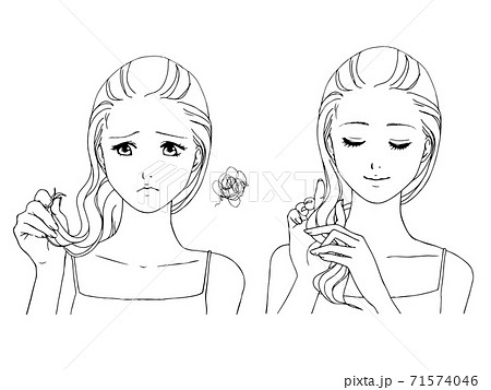 ヘアケアに使えそうな女性の線画 ヘアケアに使えそうな女性の線画 71574046