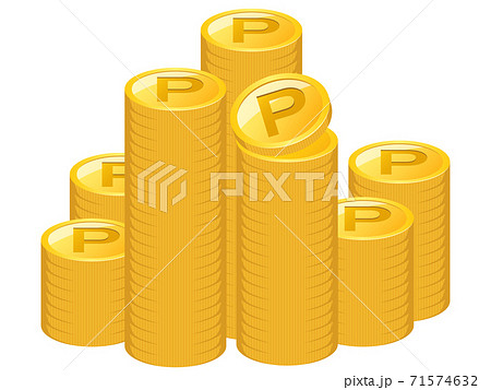 きれいに積み重なるゴールドのポイントコインのイラスト素材のイラスト素材