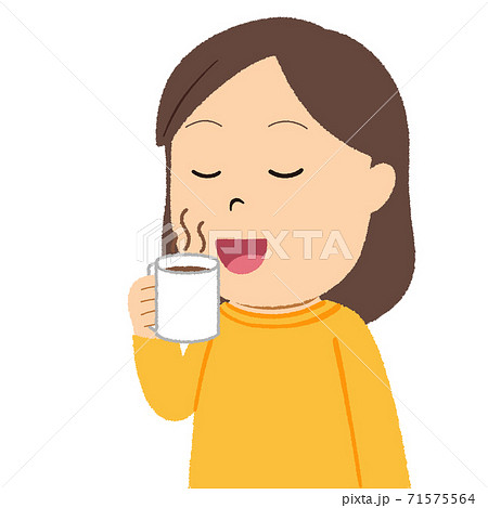 マグカップでコーヒーを飲む女性のイラストのイラスト素材