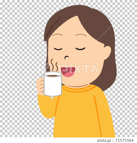 マグカップでコーヒーを飲む女性のイラストのイラスト素材